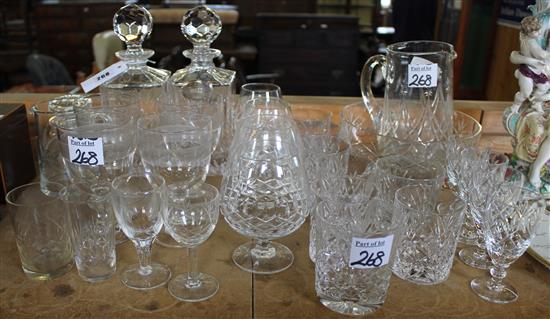 Pair of cut glass decanters & various other glasses